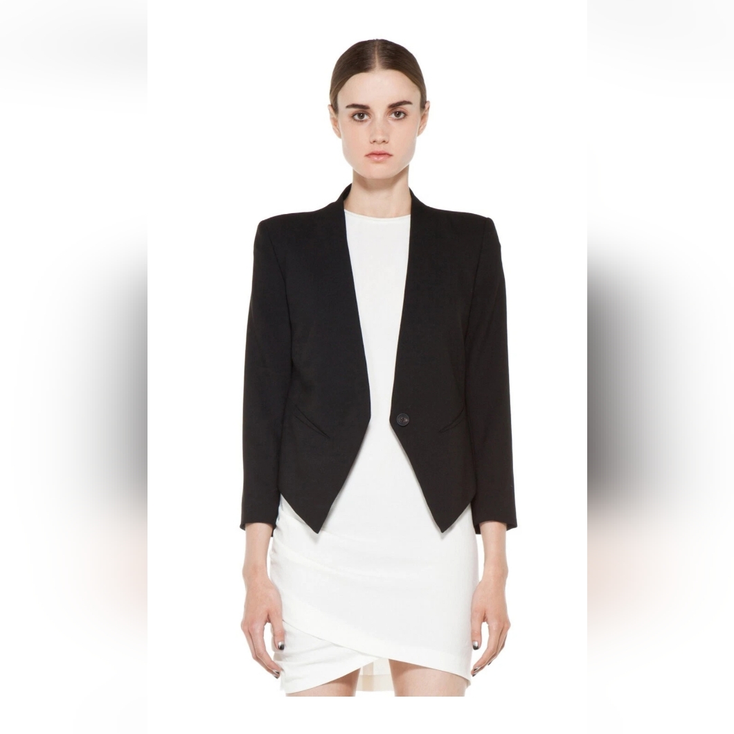 Helmut Lang Smoking Black Tuxedo Tux Blazer Stretch Wool Cropped Jacket Size 6